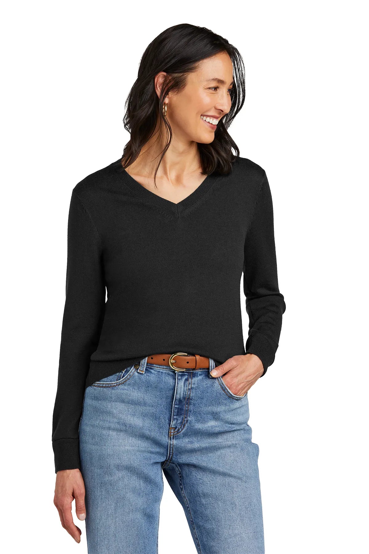 Brooks Brothers® Women's Washable Merino V-Neck Sweater BB18411 Deep Black