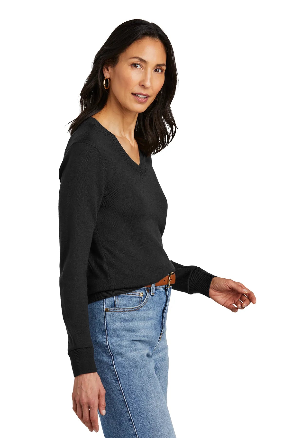 Brooks Brothers® Women's Washable Merino V-Neck Sweater BB18411 Deep Black_2