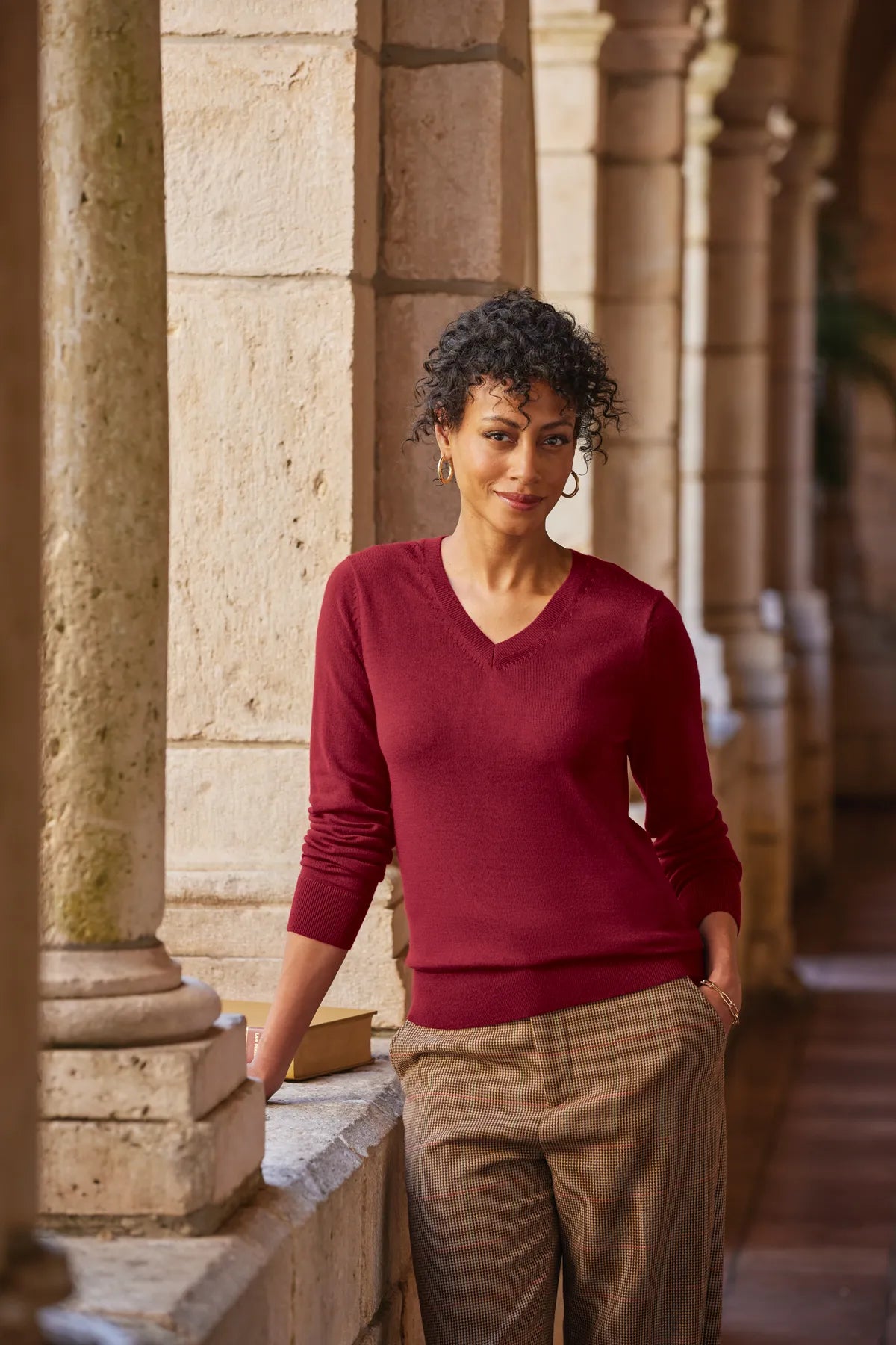 Brooks Brothers® Women's Washable Merino V-Neck Sweater BB18411 Vintage Port_5
