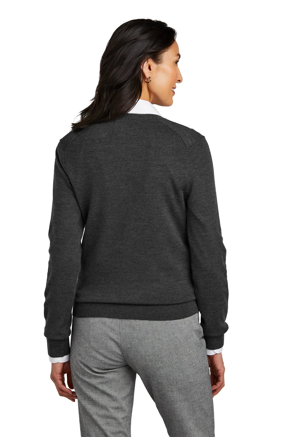 Brooks Brothers® Women's Washable Merino V-Neck Sweater BB18411 Windsor Grey Heather_1