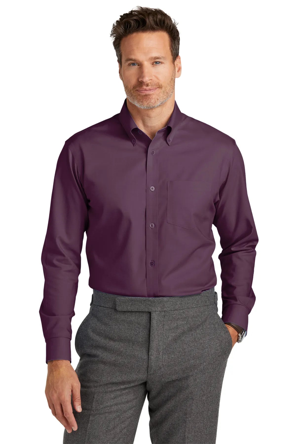 Brooks Brothers® Wrinkle-Free Stretch Nailhead Shirt BB18002 navy blazer/ vintage port