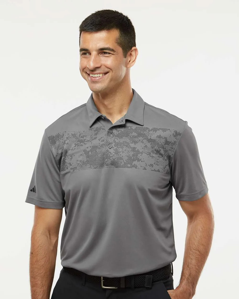 Camo Chest Print Polo grey three