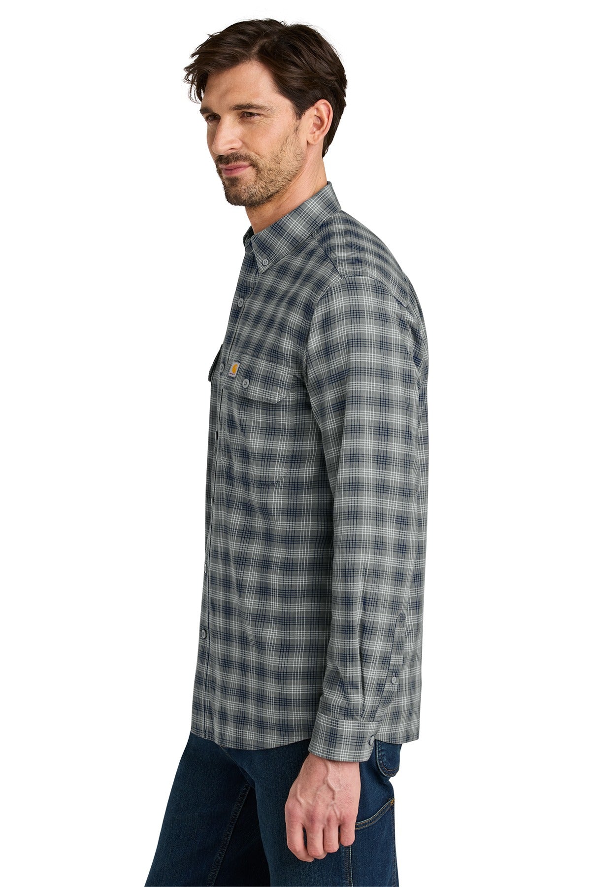 Carhartt ®  Rugged Flex ®  Plaid Long Sleeve Shirt CT107109 Plaid Steel Navy_2