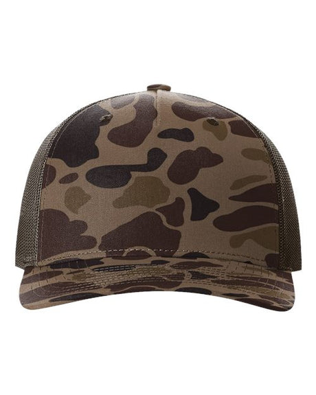 Five-Panel Printed Trucker Cap Bark Duck Camo/ Brown
