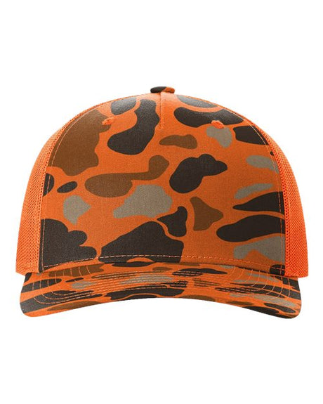 Five-Panel Printed Trucker Cap Blaze Duck Camo/ Blaze