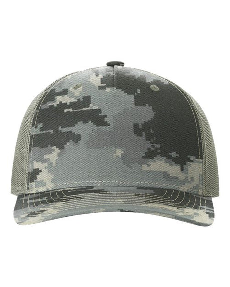 Five-Panel Printed Trucker Cap Digital Camo/ Light Green