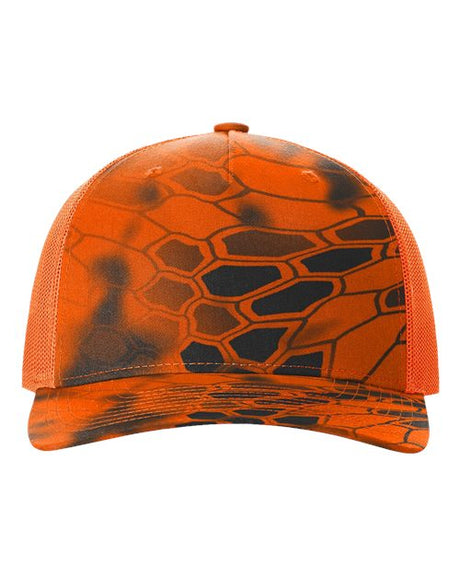 Five-Panel Printed Trucker Cap Kryptek Inferno/ Blaze Orange