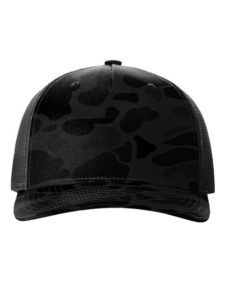 Five-Panel Printed Trucker Cap Sable Duck Camo/ Black