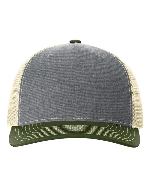 Five-Panel Trucker Cap Heather Grey/ Birch/ Army Olive