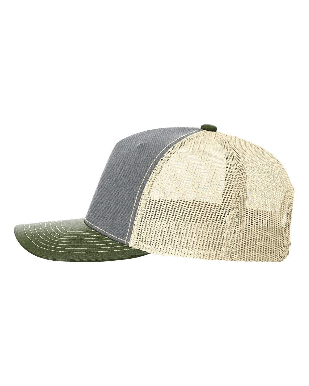 Five-Panel Trucker Cap Heather Grey/ Birch/ Army Olive_1