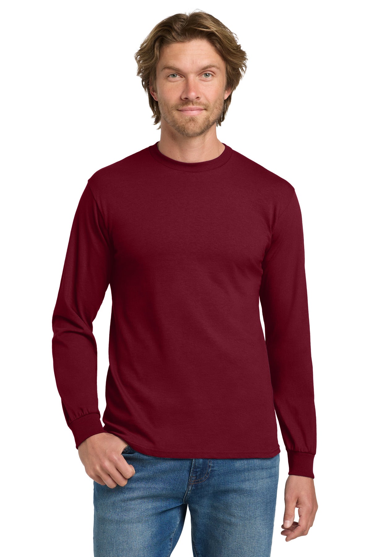 Gildan® - Heavy Cotton™ 100% Cotton Long Sleeve T-Shirt.  5400 - cardinal red