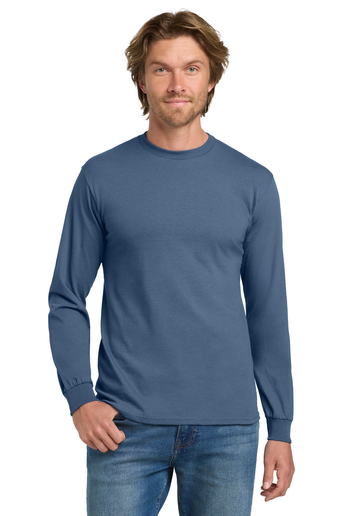 Gildan® - Heavy Cotton™ 100% Cotton Long Sleeve T-Shirt.  5400 - indigo blue
