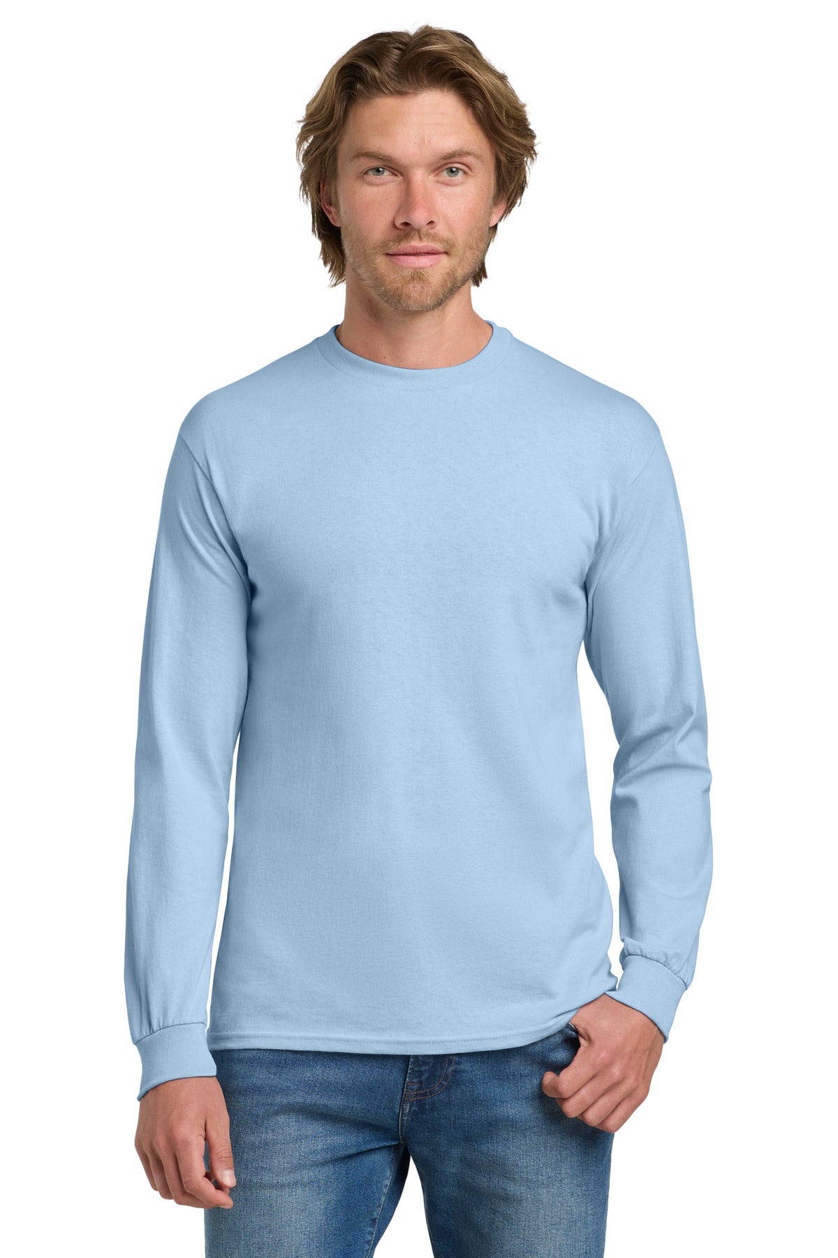 Gildan® - Heavy Cotton™ 100% Cotton Long Sleeve T-Shirt.  5400 - light blue