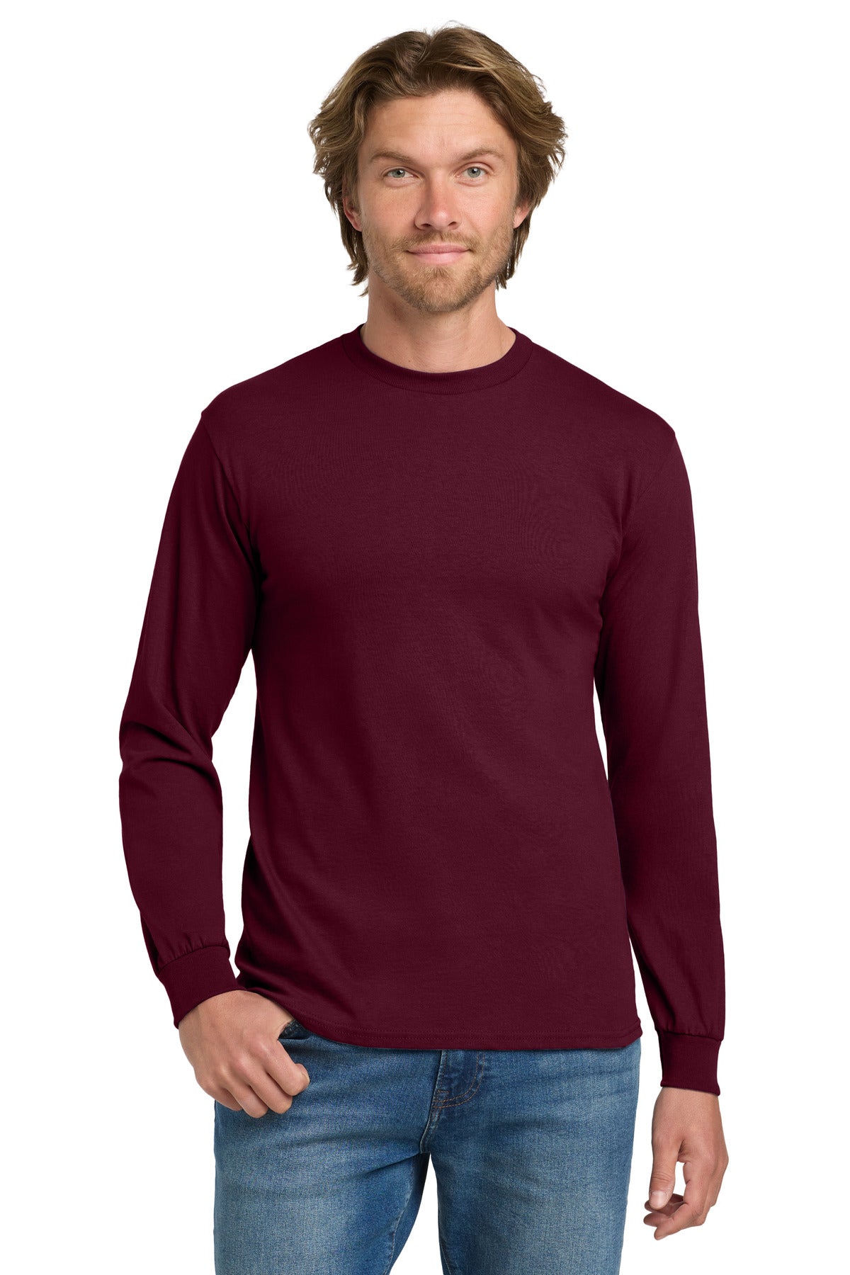 Gildan® - Heavy Cotton™ 100% Cotton Long Sleeve T-Shirt.  5400 - maroon