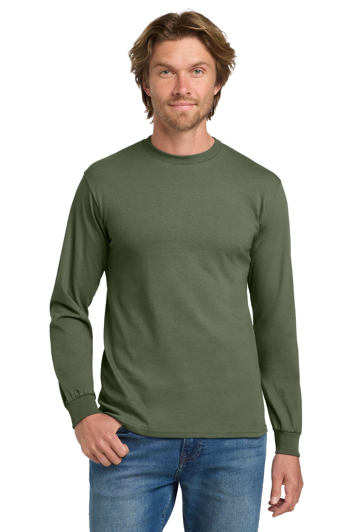 Gildan® - Heavy Cotton™ 100% Cotton Long Sleeve T-Shirt.  5400 - military green