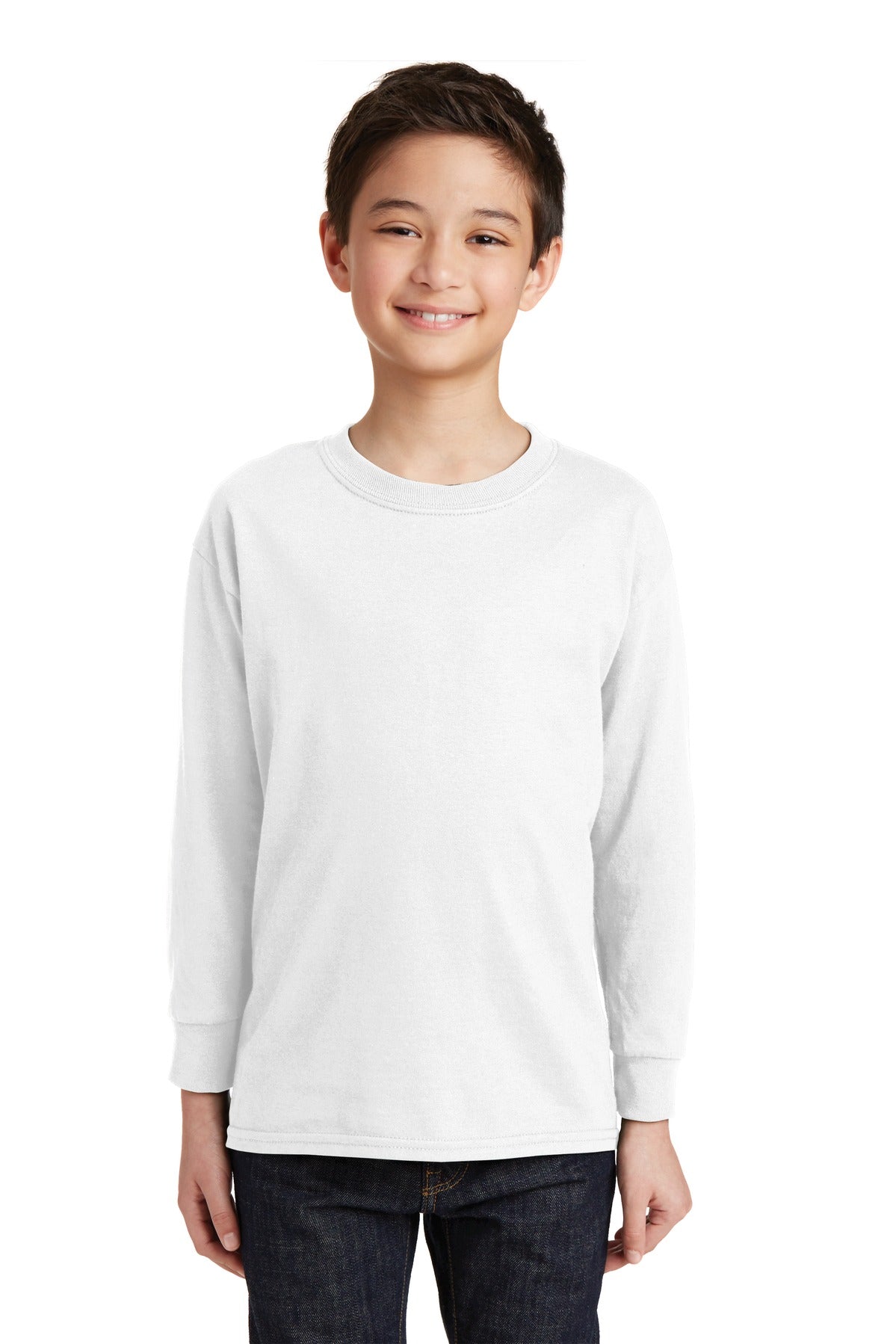Gildan® Youth Heavy Cotton™ 100% Cotton Long Sleeve T-Shirt. 5400B - white