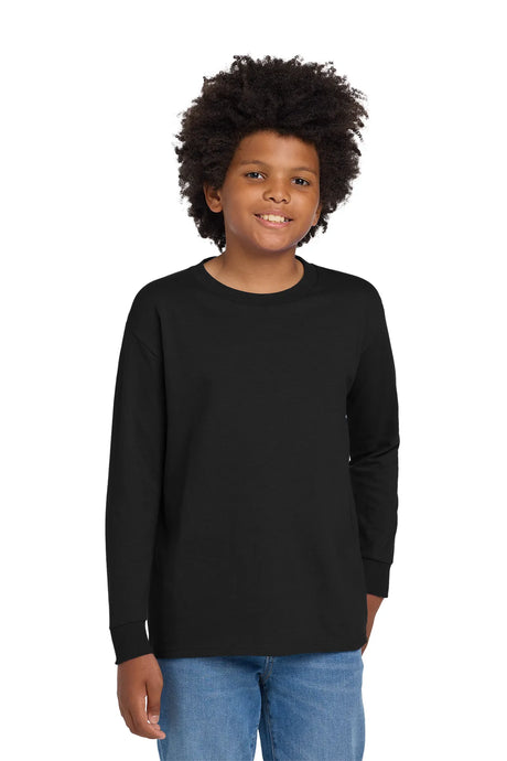 Gildan® Youth Heavy Cotton™ 100% Cotton Long Sleeve T-Shirt. 5400B Black_1