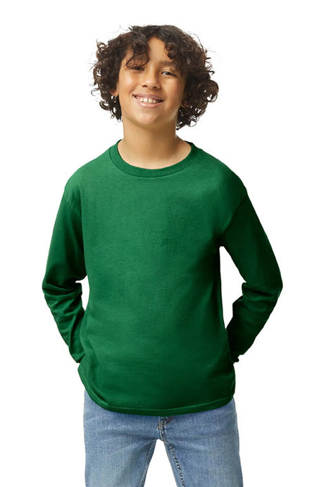 Gildan® Youth Heavy Cotton™ 100% Cotton Long Sleeve T-Shirt. 5400B Forest Green_1