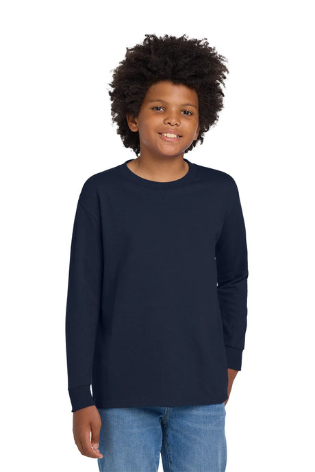 Gildan® Youth Heavy Cotton™ 100% Cotton Long Sleeve T-Shirt. 5400B Navy_1