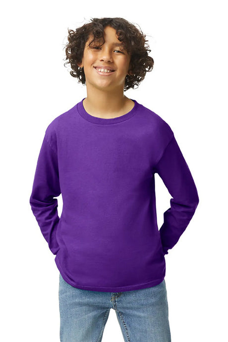 Gildan® Youth Heavy Cotton™ 100% Cotton Long Sleeve T-Shirt. 5400B Purple_1