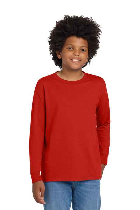 Gildan® Youth Heavy Cotton™ 100% Cotton Long Sleeve T-Shirt. 5400B Red_1