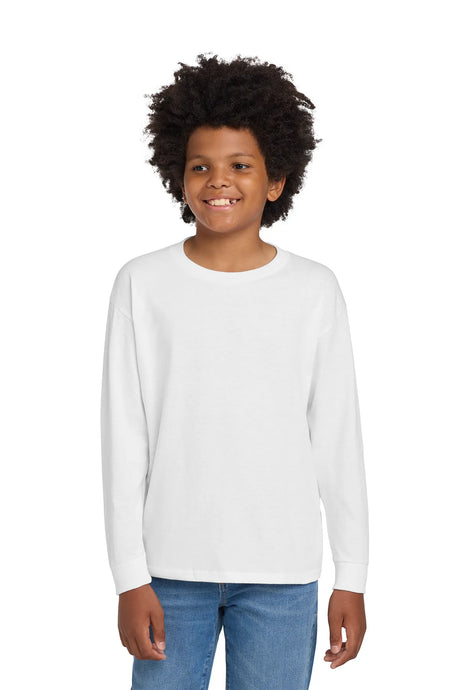 Gildan® Youth Heavy Cotton™ 100% Cotton Long Sleeve T-Shirt. 5400B White_1