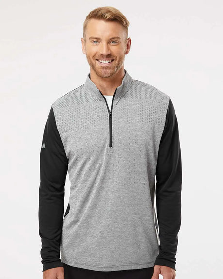 Heather Block Print Quarter-Zip Pullover black melange/ black/ grey three