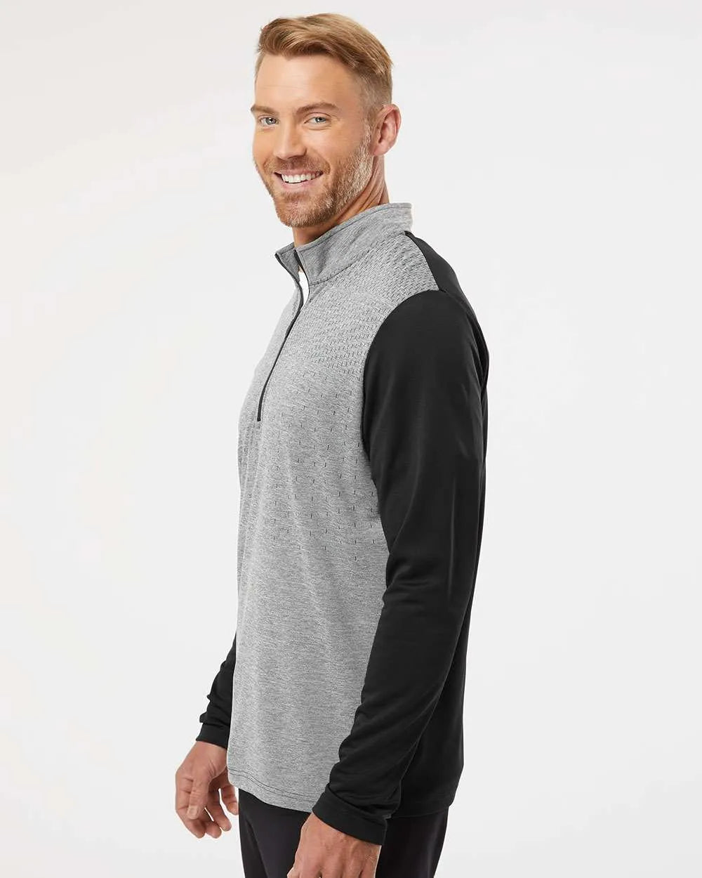 Heather Block Print Quarter-Zip Pullover black melange/ black/ grey three_1