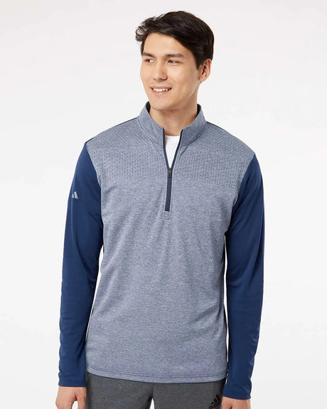 Heather Block Print Quarter-Zip Pullover collegiate navy melange/ navy/ grey three