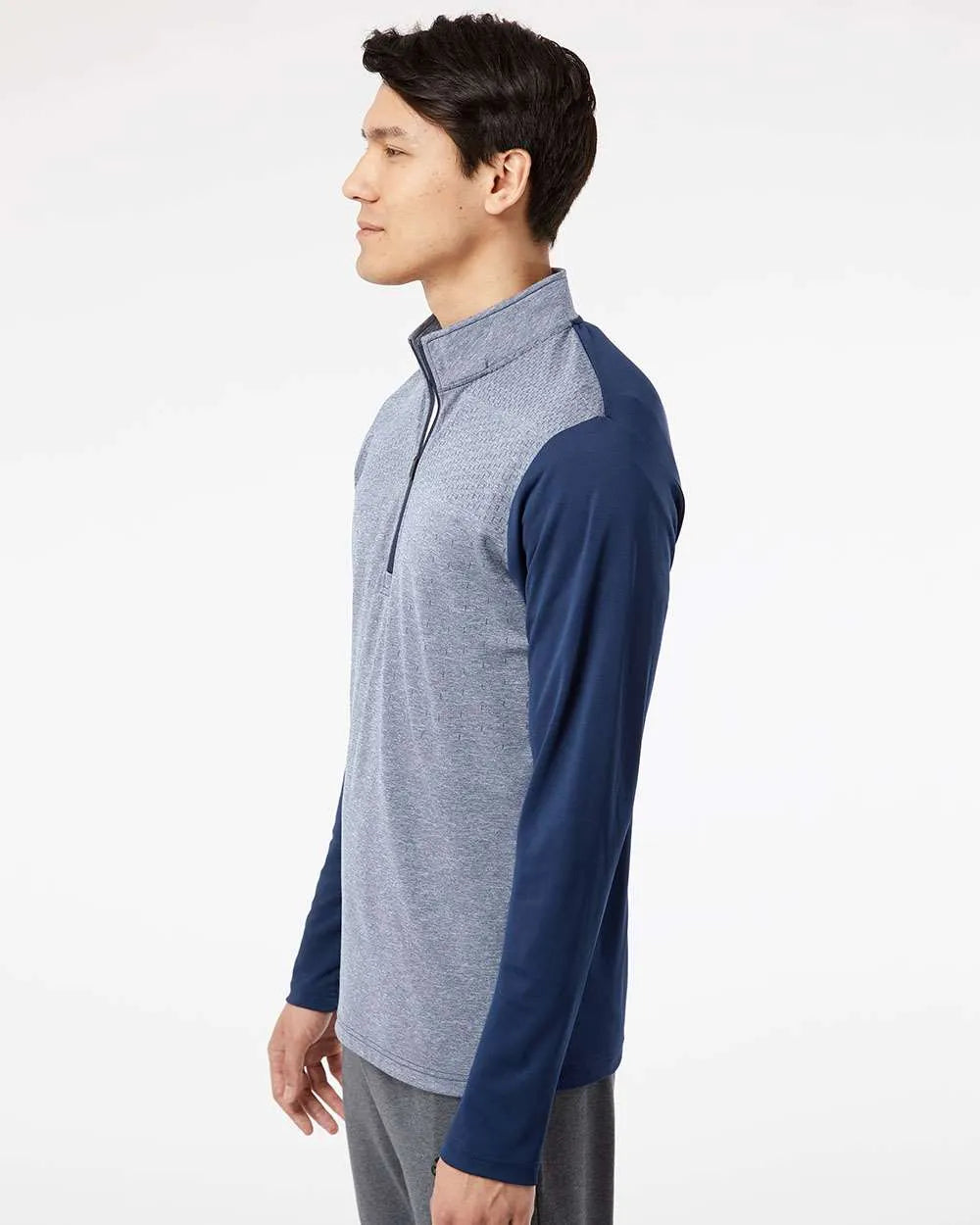 Heather Block Print Quarter-Zip Pullover collegiate navy melange/ navy/ grey three_1