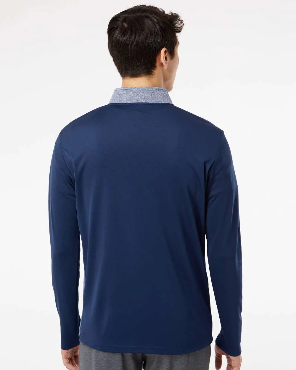 Heather Block Print Quarter-Zip Pullover collegiate navy melange/ navy/ grey three_2