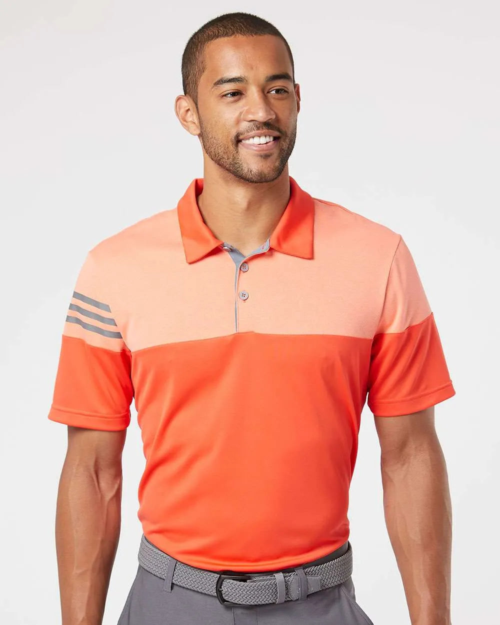 Heathered 3-Stripes Colorblocked Polo Blaze Orange/ Vista Grey