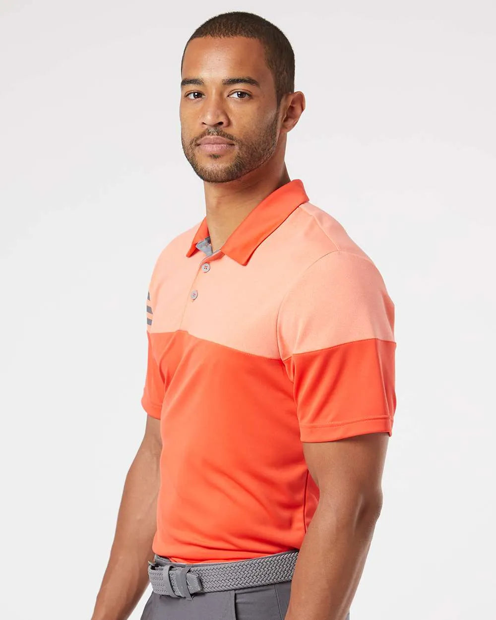 Heathered 3-Stripes Colorblocked Polo Blaze Orange/ Vista Grey_1