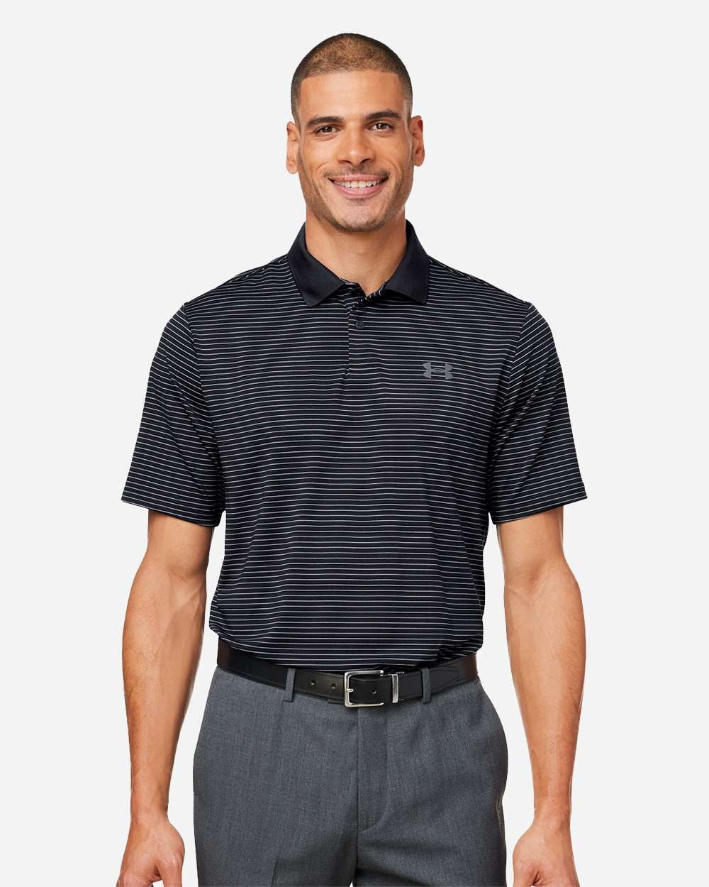 Men's 3.0 Striped Perf Polo Black_001