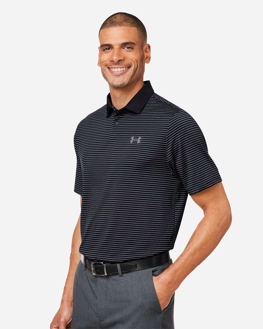 Men's 3.0 Striped Perf Polo Black_001_1