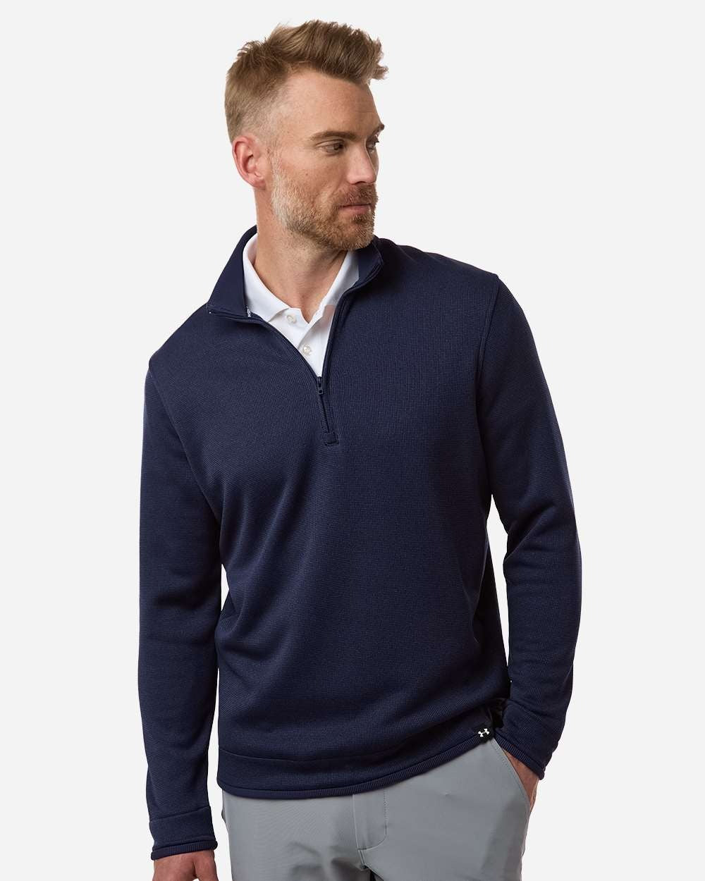 Men's Storm Sweater Fleece Quarter-Zip Pullover Midnight Navy/ White