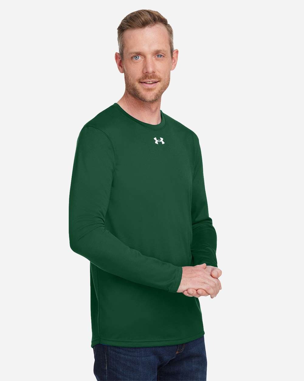 Men's Team Tech™ Long Sleeve T-Shirt Forest Green/ White_1