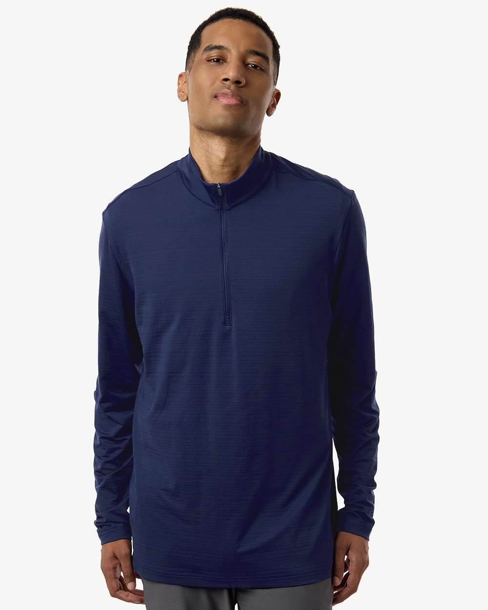 Men's Textured Stripe Quarter-Zip Pullover Dark Blue