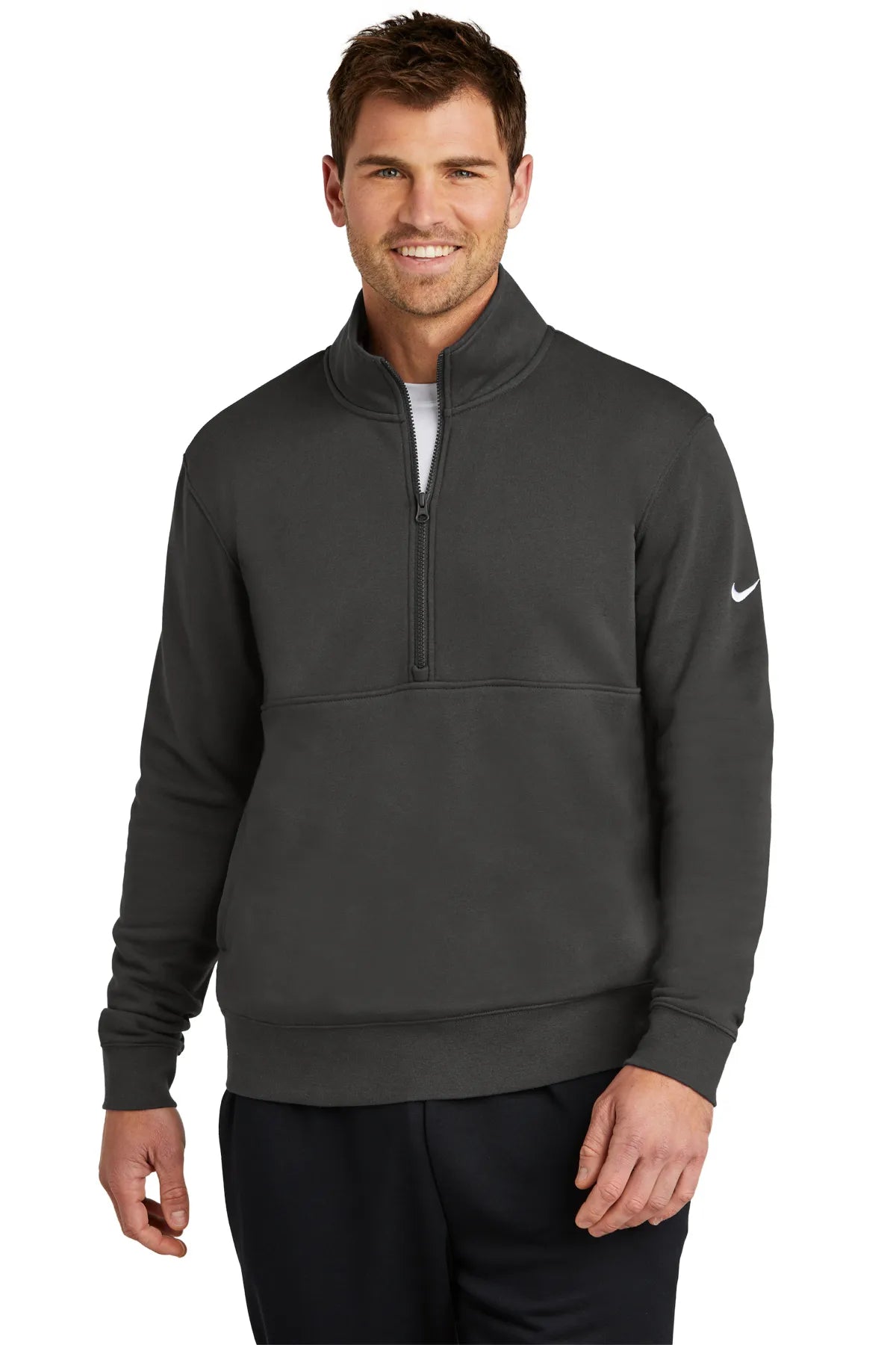 Nike Club Fleece Sleeve Swoosh 1/2-Zip NKDX6718 Anthracite_1