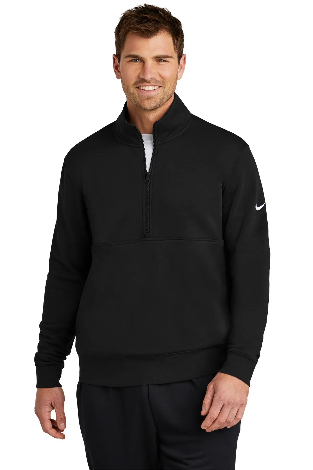 Nike Club Fleece Sleeve Swoosh 1/2-Zip NKDX6718 Black_1