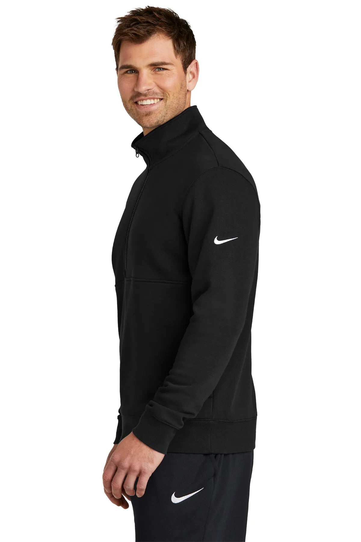 Nike Club Fleece Sleeve Swoosh 1/2-Zip NKDX6718 Black_3