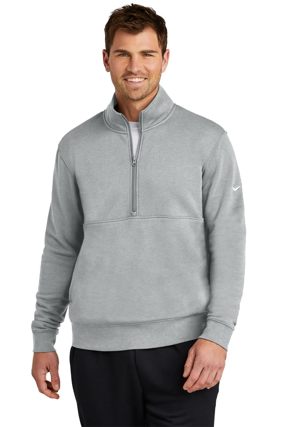 Nike Club Fleece Sleeve Swoosh 1/2-Zip NKDX6718 Dark Grey_1