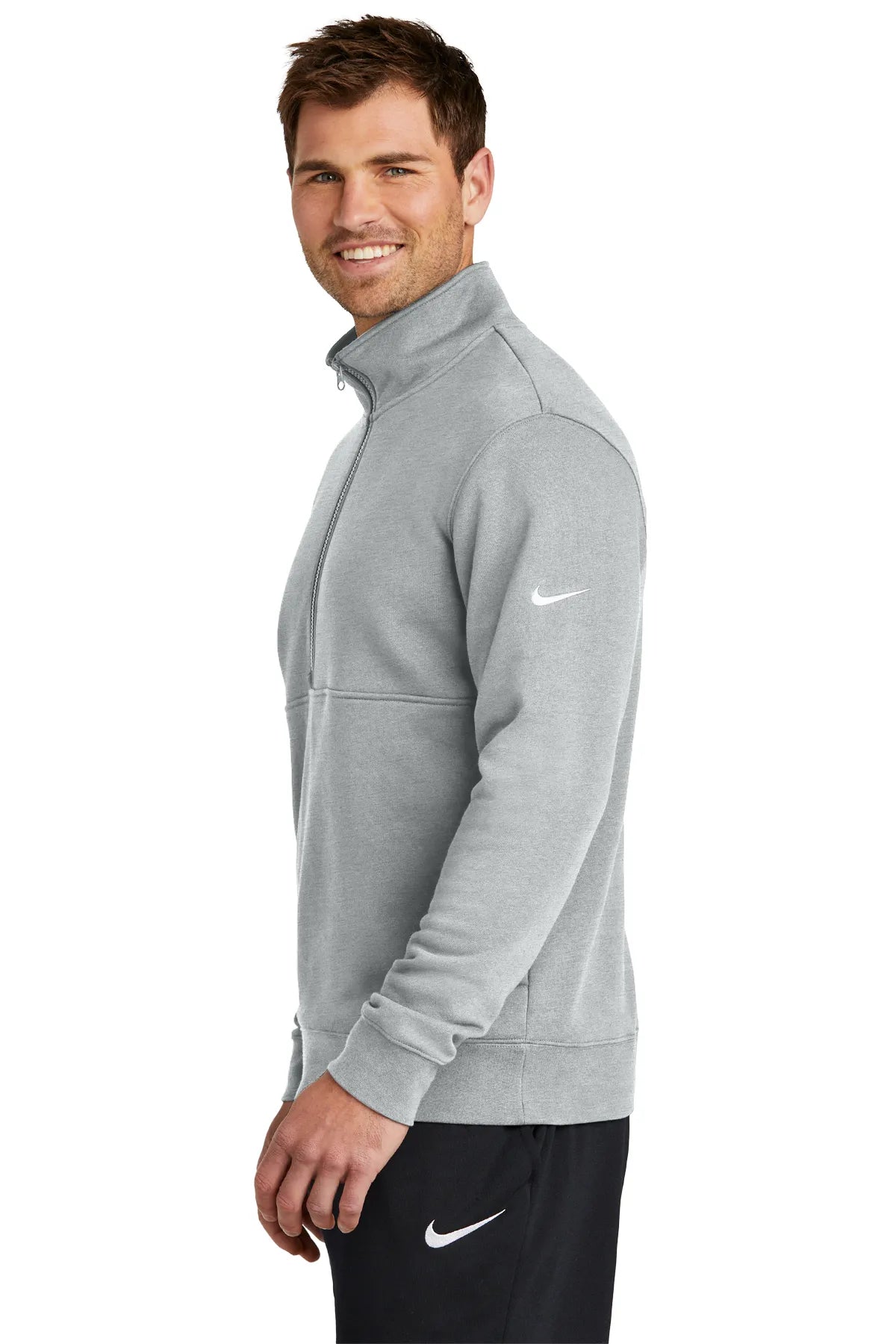 Nike Club Fleece Sleeve Swoosh 1/2-Zip NKDX6718 Dark Grey_3