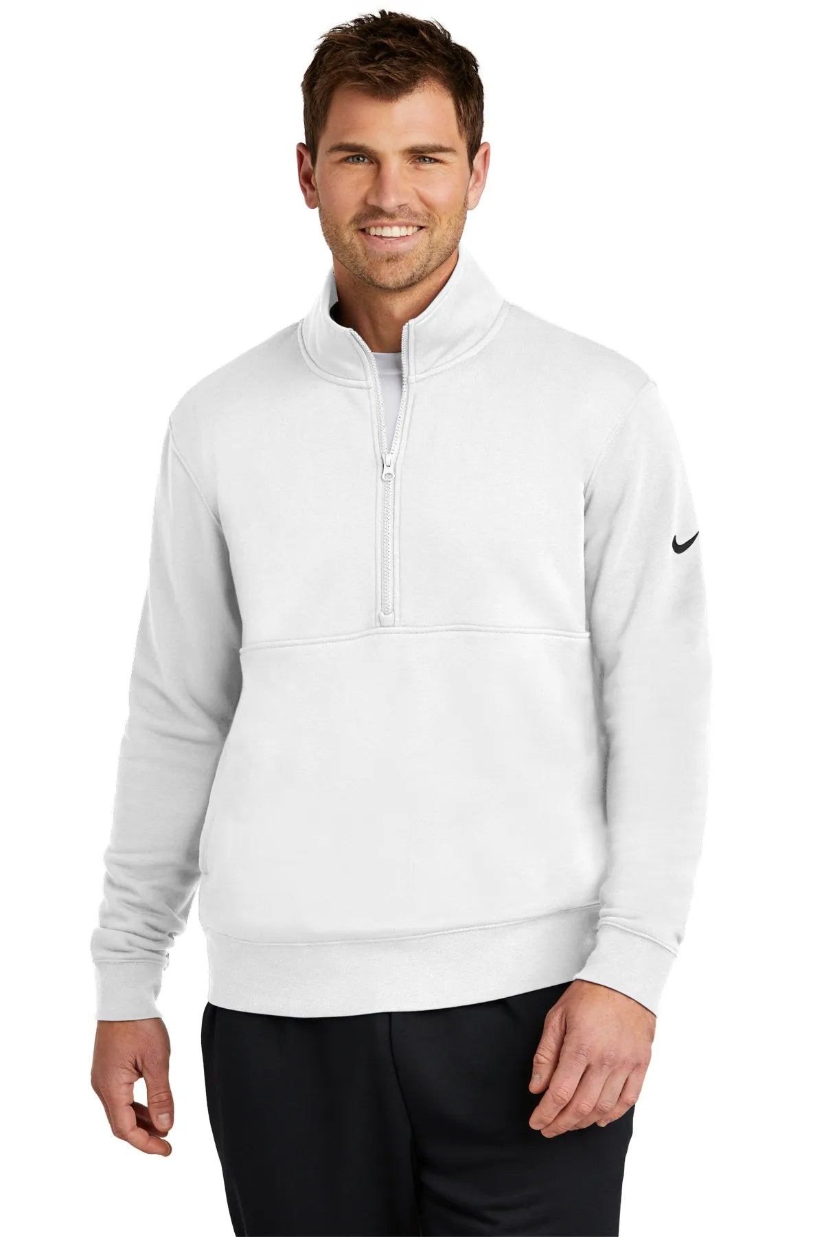 Nike Club Fleece Sleeve Swoosh 1/2-Zip NKDX6718 White_1