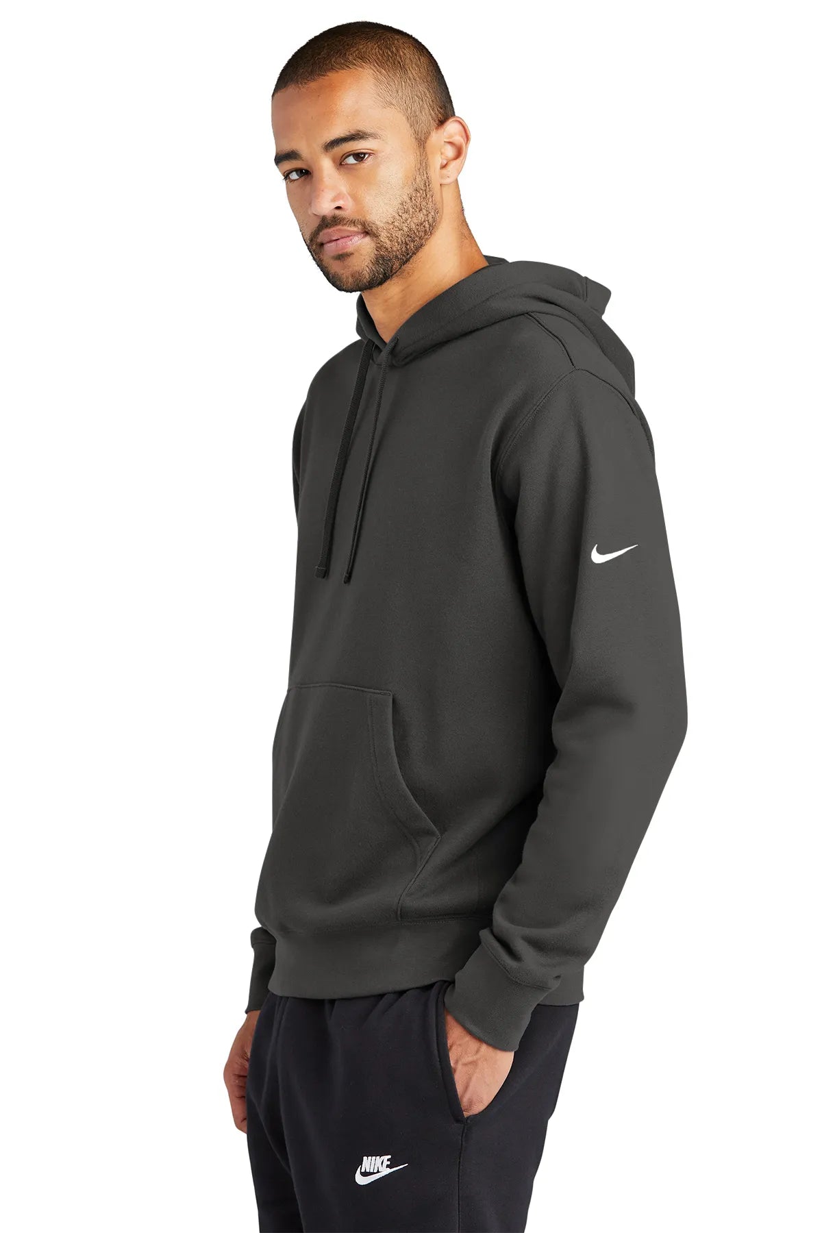 Nike Club Fleece Sleeve Swoosh Pullover Hoodie NKDR1499 Anthracite_3