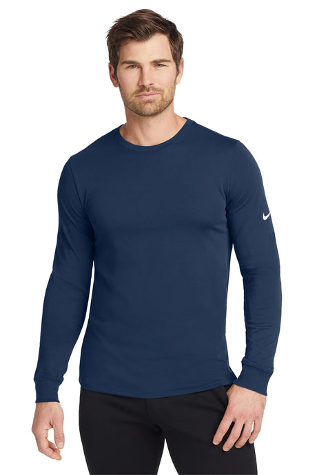 Nike Dri-FIT Cotton/Poly Long Sleeve Tee. NKBQ5230 College Navy_1