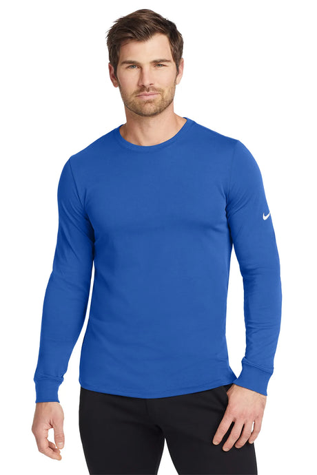 Nike Dri-FIT Cotton/Poly Long Sleeve Tee. NKBQ5230 Rush Blue_1