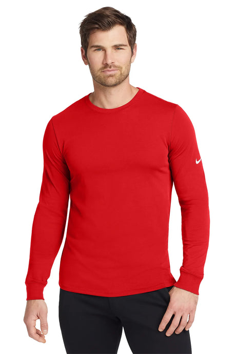 Nike Dri-FIT Cotton/Poly Long Sleeve Tee. NKBQ5230 University Red_1