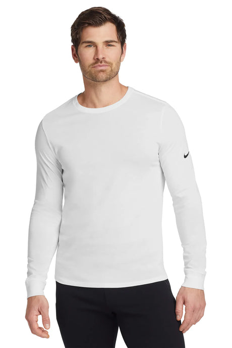 Nike Dri-FIT Cotton/Poly Long Sleeve Tee. NKBQ5230 White_1