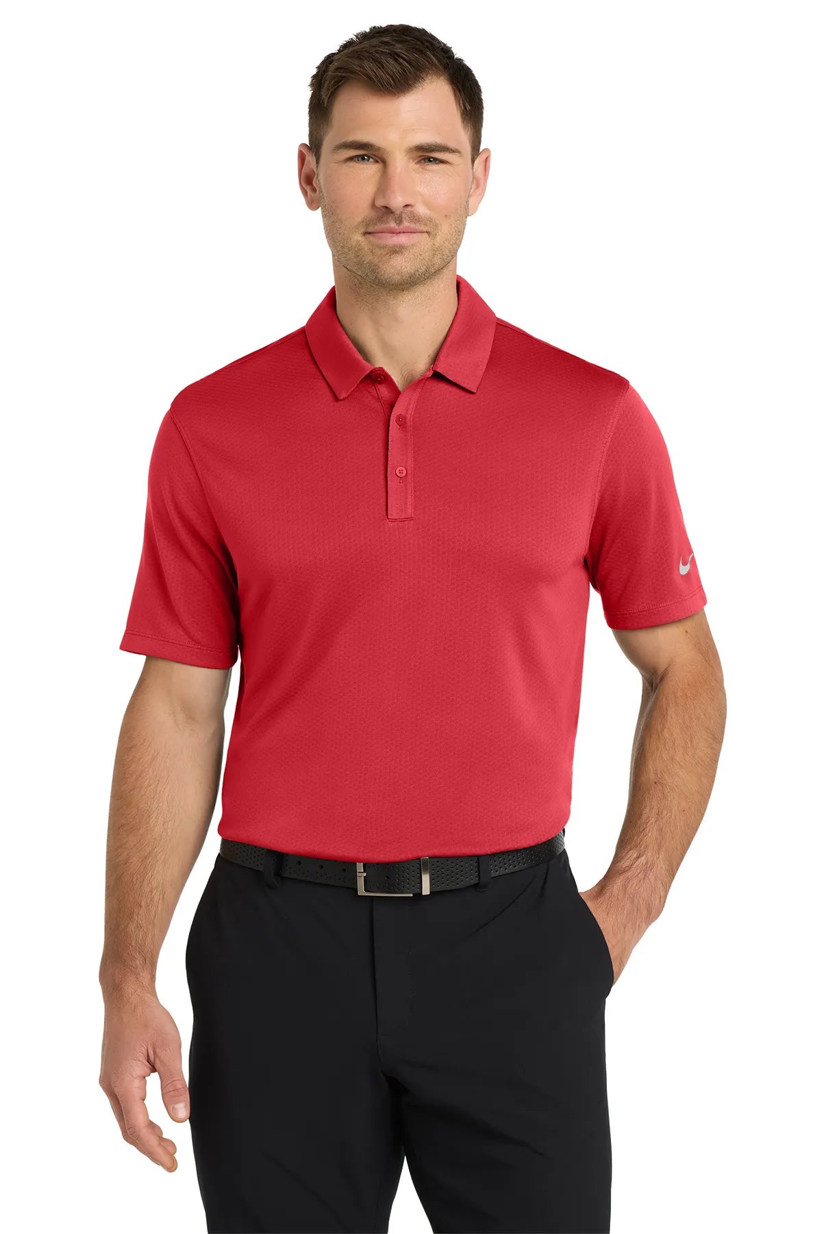 Nike Dri-FIT Hex Textured Polo. NKAH6266 Gym Red_1